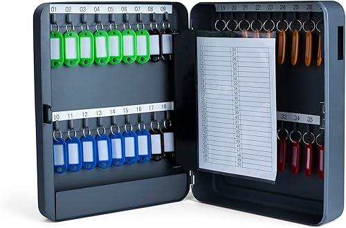 Armadietto per Chiavi, con 36 Gancetti, Grigio Scuro, con Serratura a Combinazione, Dimensioni: 8 x 24 x 30 cm, Portachiavi Incluso-Grigio Scuro, 36 clés - Honorern