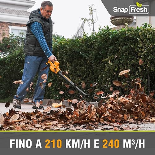 SnapFresh Soffiatore Elettrico Soffiatore a Batteria 20V Soffiatore per Foglie Parkside con Batteria e Caricabatterie 210 km/h 240m³/h / 2 Modalità /1,2kg per Foglie/Prato/Auto/Polvere (Arancione) - Honorern