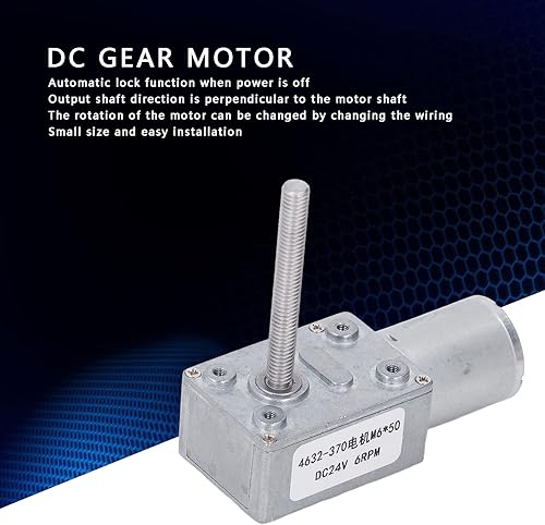 Motoriduttore DC, DC 24V M6 X 50mm 6 RPM Riduttore a Vite Senza Fine con Motoriduttore in Ottone in Alluminio per Apri Finestra - Honorern