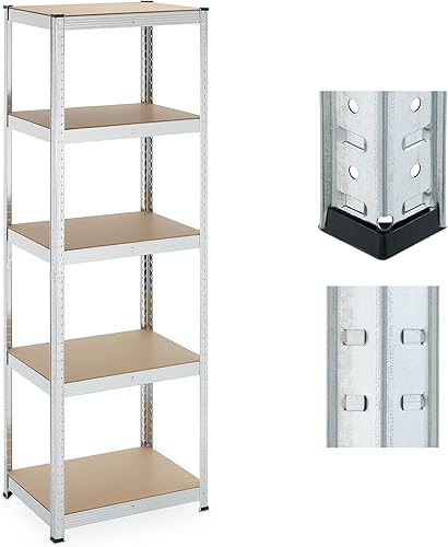 Relaxdays Scaffale in Acciaio Zincato, 180x60x45 cm, 5 Ripiani ad Alta Portata 500 kg, per Garage e Cantina, Argentato - Honorern