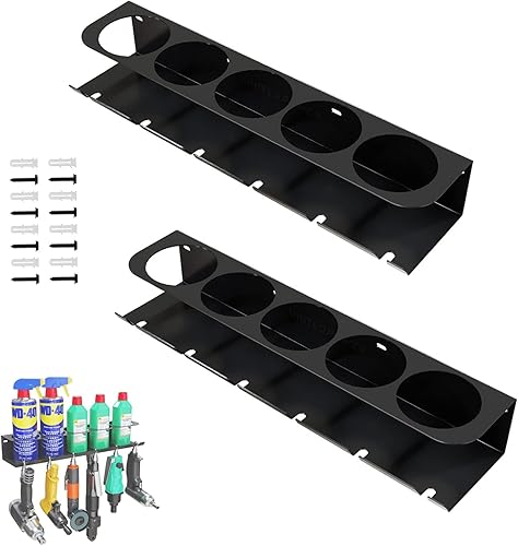 Porta lattine per bottiglie spray, porta bombolette da parete, porta lattine con 5 fori e 6 fessure, supporto per bombolette spray da officina (2 pezzi) - Honorern
