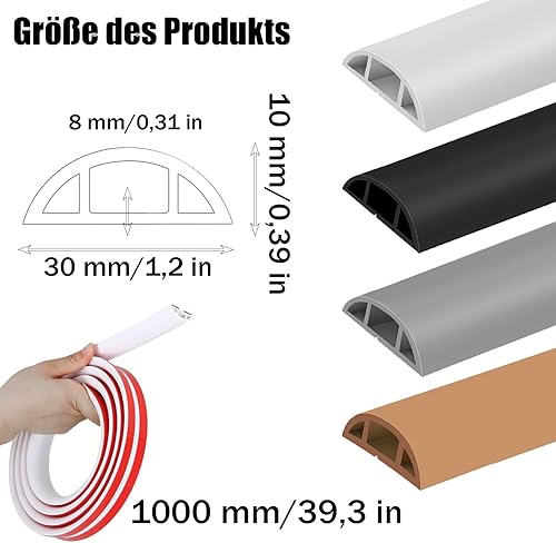 Protezioni per Cavo a Pavimento Autoadesiva, Canalina Copricavo Semicircolare, Canalina 20 mm (L) x 10 mm (A) x 3 Metri di Lunghezza, Ponte per Cavi Elettrici Domestici, Protezione per Cavi, Nero - Honorern
