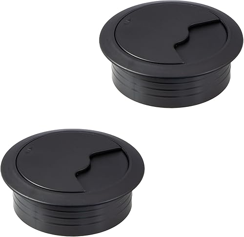 Gedotec Passacavo nero opaco | TAVOLA | Prese per cavi wireless rotonde | Foratura passacavi in plastica PA Ø 80 mm | Instradamento dei cavi a pressione | Canale da scrivania - uscita cavo | 2 Pezzi - Honorern