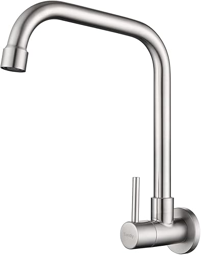 Rubinetto Cucina a Parete Solo Acqua Fredda, G1/2 in Rubinetti a Muro Girevole a 360°, Monocomando Lavello inAcciaio Inox 304, Aeratore Rimovibile, Spazzolato - Honorern