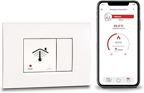 VEMER VE796000 OIKOS WIFI - Cronotermostato WiFi da Incasso 2 Moduli, Termostato Smart Controllabile con APP, Compatibile Alexa e Google Home, Programmazione Settimanale, Alimentazione 230V, Bianco - Honorern