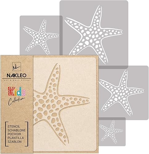 NAKLEO 5 pezzi riutilizzabili stencil di plastica - Stella Marina Animale - 34x34cm a 9x9cm - Decorazioni Stanza Bambini Pittura Motivi - Mobili Parete fai-da-te Artigianato - Honorern