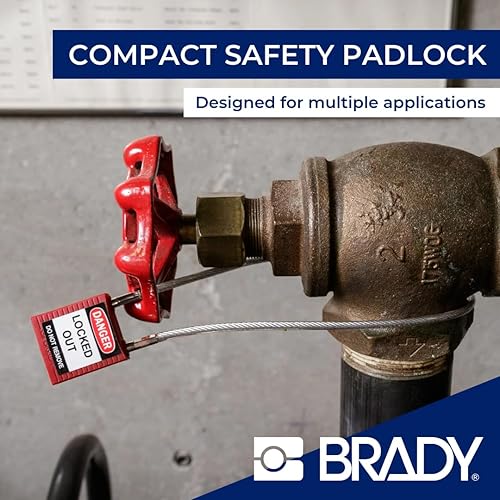 Brady Lucchetto con Cavo Compatto Confezione da 1 - Lucchetto di Sicurezza Lockout Tagout - Chiavi Diverse - 32mm x 35mm x 16mm - Lunghezza del Cavo 400mm, Verde - Honorern