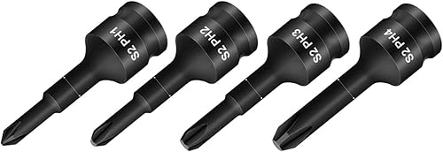 Set di 4 punte per cacciavite Corss da 3/8', per trapano elettrico a impatto, PH1, PH2, PH3, PH4 - Honorern