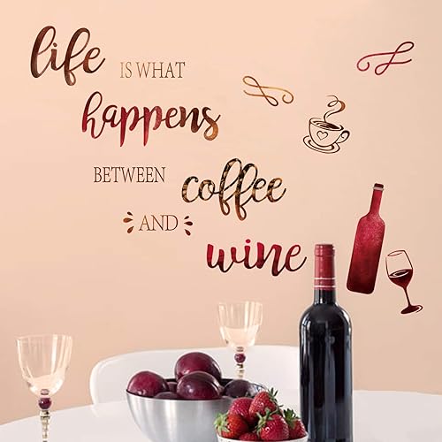 Adesivi Murali Cucina Bottiglia di Vino Adesivi da Parete Frasi Scritte caffè Decorazione Murale Soggiorno Sala da Pranzo Ristorante - Honorern