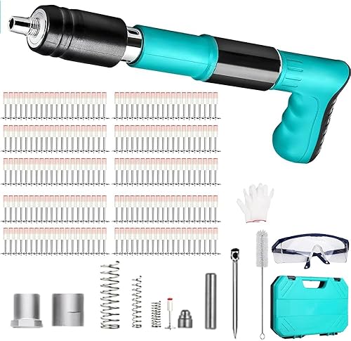 Sparachiodi,Pistola Sparachiodi,Spara Chiodi Per Cemento E Ferro,Portatile Nail Gun Regolabile con 200 Chiodi(7.3mm) Occhiali di Protezione e Custodia in Plastica Portatile per fissare (Arancione) - Honorern