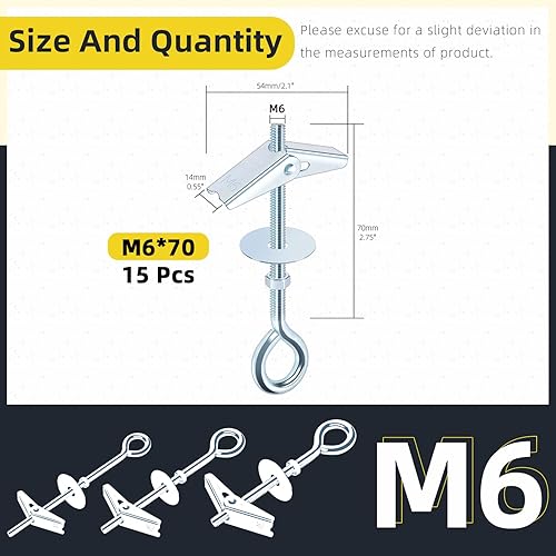 Kit assortito di bulloni a levetta M4 M5 M6, 18 pezzi, bulloni a levetta a molla, ancoraggi a farfalla, ancoraggi resistenti per cartongesso con dado ad alette per lampade a sospensione - Honorern