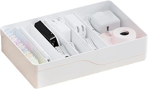 Scatola Porta Cavi Bianco - Organizer Cavi con 7 Divisori Rimovibili, Soluzione di Archiviazione Multifunzionale per Ufficio, Casa, Caricabatterie e Accessori - Honorern