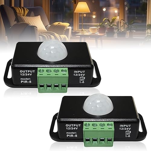 2 sensori di movimento a LED, DC 12 V, 24 V, nero, sensore di movimento a infrarossi, sensore PIR, interruttore automatico senza fili, per strisce LED - Honorern