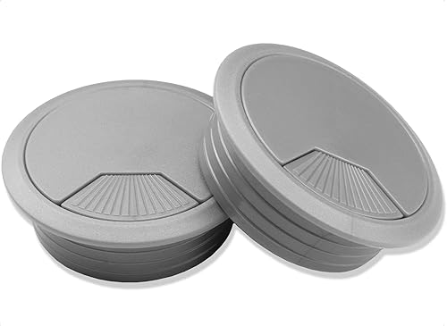 2 X Mprofi MT® Passacavi per Scrivania-Organizzatore per Mobili per Ufficio-Passacavi in Plastica-Organizzatore per Scrivania-Scatola Cavi-Tappo Passacavi Per Scrivania-Uscita Cavi-Argento Ø60mm - Honorern