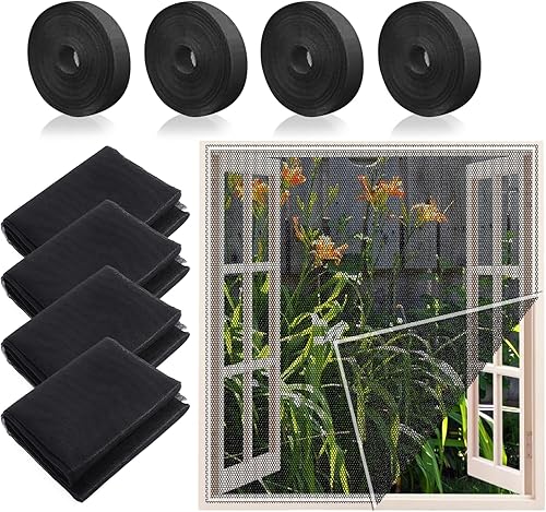 4 Pezzi Zanzariera per Finestra 130x150CM Tagliabile Zanzariera a Prova di Insetti Zanzariere per Finestra Anti-Zanzariera con 4 Rotoli Nastri Adesivi Adatta a qualsiasi Forma Della Finestra - Honorern