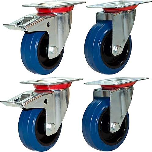 TR di set di 14 Blue Wheels | 4 pezzi | ruote 80 mm | 2 X freno/2 X rotella | Mobili ruolo | per banco | apparato ruote - Honorern