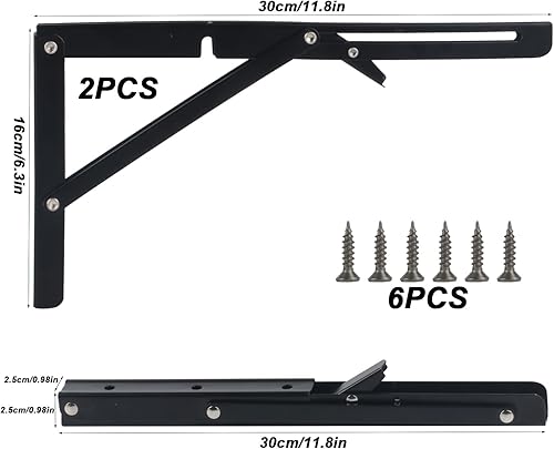 2 x Staffe Pieghevoli, Mensola Pieghevole, Reggimensola, Staffe Per Mensole Pieghevoli Pesant, 300mm Supporti per Mensole, Salvaspazio Supporto Tavolo da Parete Staffe Triangolari per Garage Cucina - Honorern