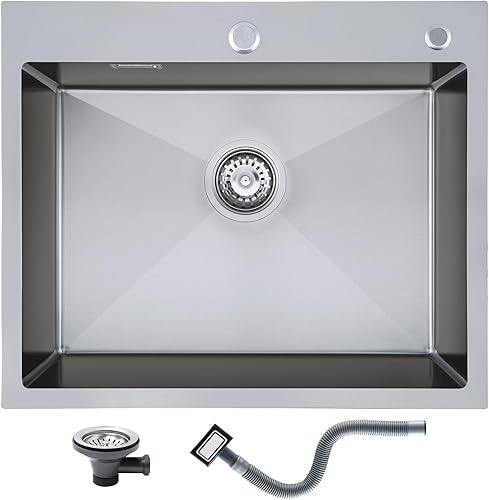 Lavello da cucina 60 x 50 cm, KEOKBON Nanosilber Lavello da cucina in acciaio inox con foro per rubinetto, lavello da cucina con filtro di scarico e istruzioni di montaggio (lingua italiana non - Honorern