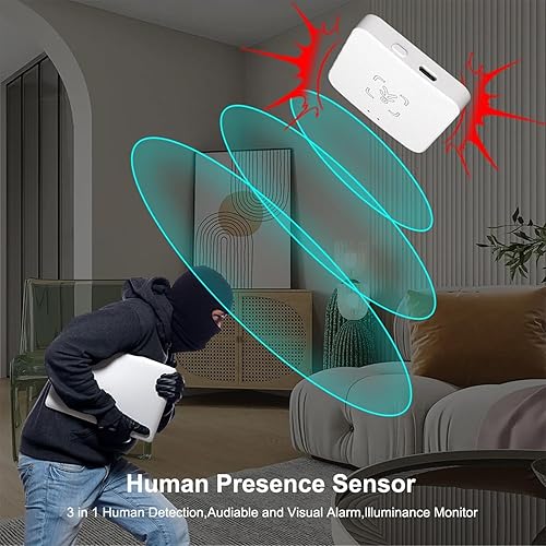 Sensore di presenza umana WiFi: sensore di movimento intelligente con radar mmWave da 5,8 GHz, posizionamento zone, avvisi di notifica app, sensore di occupazione umana in tempo reale per domotica, - Honorern