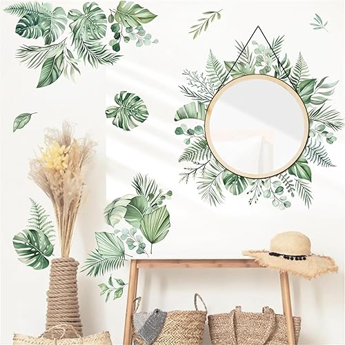 Adesivi Murali Foglie Verdi Adesivi da Parete Palma Foglie Piante Verdi Eucalipto Foglia Decorazione Murale Camera da Letto Soggiorno Ufficio - Honorern