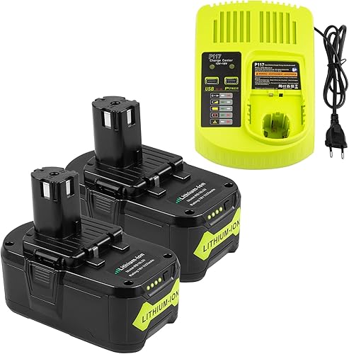 RB18L50 18V 5Ah Batteria di ricambio per Ryobi 2 pacchetti con caricabatterie a doppia porta di ricambio per Ryobi P117 12V-18V One Plus Series USB per Ryobi P107 P108 RB18L15 RB18L40 - Honorern