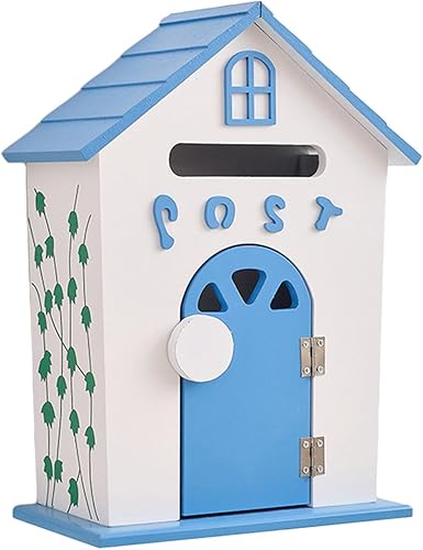 Cassetta postale per montaggio a parete Cassetta postale in legno da giardino Scatola da esterno decorativa Cassetta delle lettere rustica robusta da, Blu - Honorern