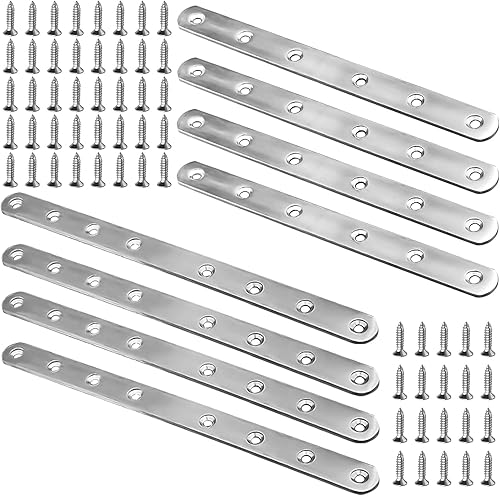 XSHAO 8 Pezzi Piastre Staffa Piatta Forata, Finitura Spazzolata Piastre Giunzione Piatta con 60 Viti per Rinforzo Riparazione Fissaggio di Mobili - Argento (2 Dimensioni) - Honorern