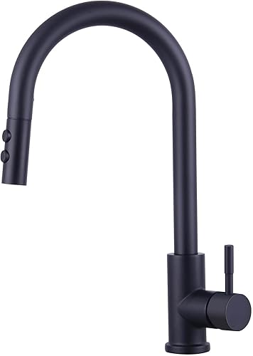 Rubinetto Lavello Cucina Nero, Woen-Flow Miscelatore Cucina con Doccetta Estraibile con 2 Modalità, Rubinetti per Lavelli da Cucina con Girevole a 360°, Acciaio Inox - Honorern