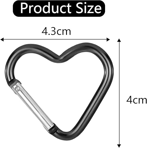 Moschettoni a Forma di Cuore, 24 Pezzi Moschettoni Piccoli Moschettone in Alluminio Polivalente D Anello Multicoulor Moschettone Chiavi per Pesca, Campeggio, Trekking, Zaino - Honorern
