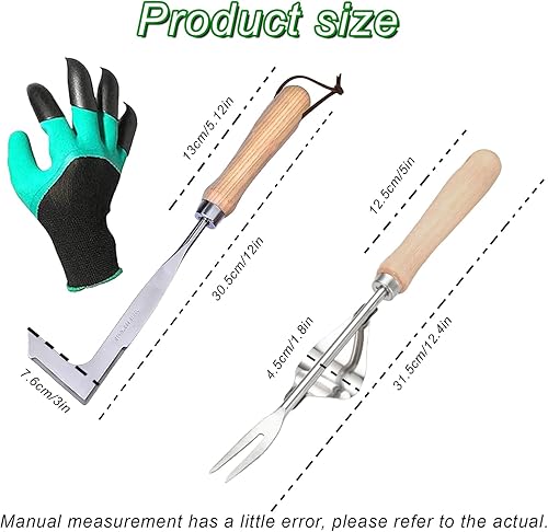 2 Pz Acciaio Inox Forchetta da Giardinaggio, Strumento di Diserbo in Acciaio Inossidabile, Estrattore Erbacce Manuale, Diserbatrice Manuale, Sarchiatrice Manuale per Scavare,Diserbare Il Giardino - Honorern