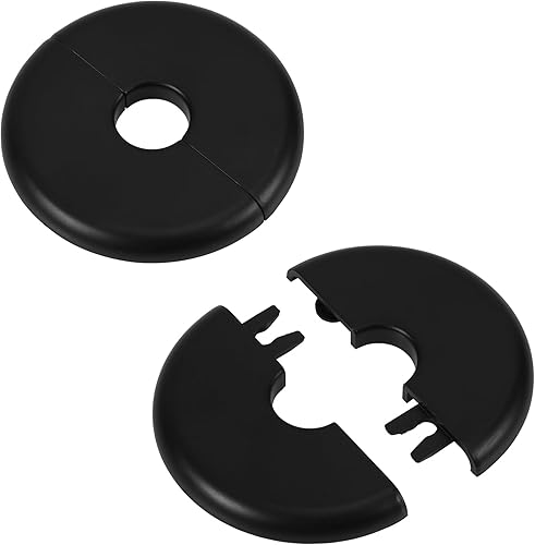 2pz Flangia Divisa a Parete, Autoadesiva Piastra Scudetto per Tubi Dell'Acqua da 17mm Diametro ABS Rotonda Piastre di Copertura Idraulica con Design a Fibbia per Rubinetto Cucina WC (Nero) - Honorern
