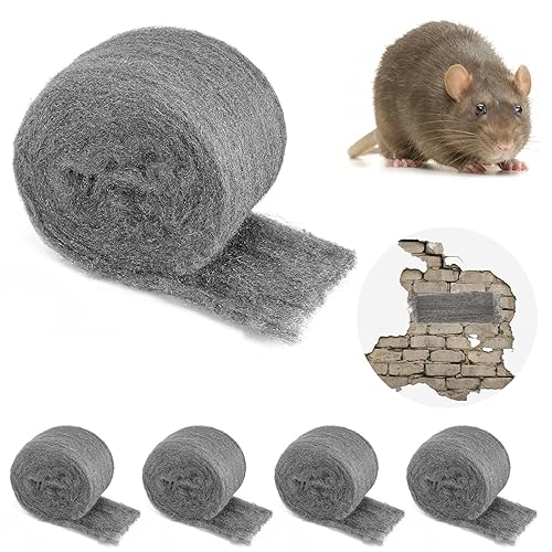 4 Rotoli di Lana in Acciaio 000 Fine (16 m) - Difesa Altamente Efficace Contro Topi per Buchi, Crepe in Casa, Garage e Giardino. Ideale Contro Roditori,Lana d'Acciaio Stabile per Sigillatura - Honorern