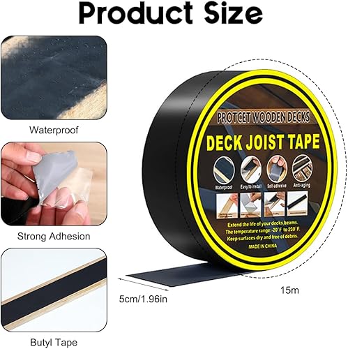 Nastro in butile, impermeabile, 15 m x 5 cm, nastro adesivo impermeabile, in PVC, nero, per tubi, grondaie e perdite, nastro di riparazione versatile e resistente alle intemperie - Honorern