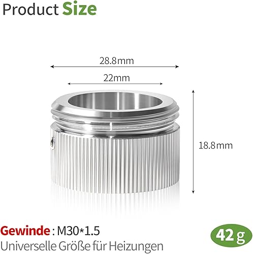 2 adattatori per valvola di riscaldamento in acciaio inox 304, testa termostatica con le strisce, adattatore RA su M30 x 15 - Honorern
