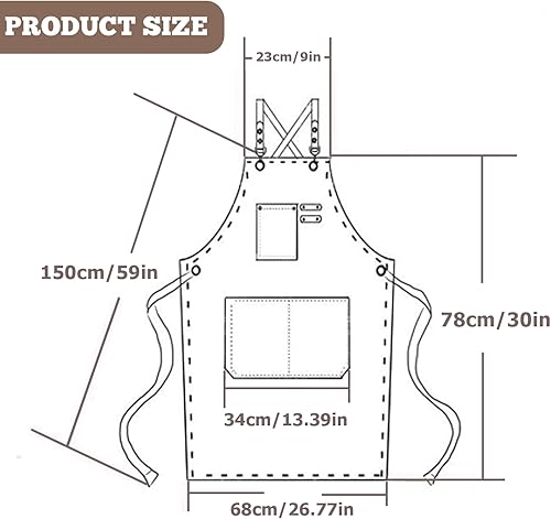 Grembiule da Lavoro Uomo in Tela, 68 * 78cm Grembiule da saldatura con Tasche per Attrezzi, Grembiule Donna/Uomo Durevole di Tela per Giardino,Cucina,Garage(Marrone) - Honorern