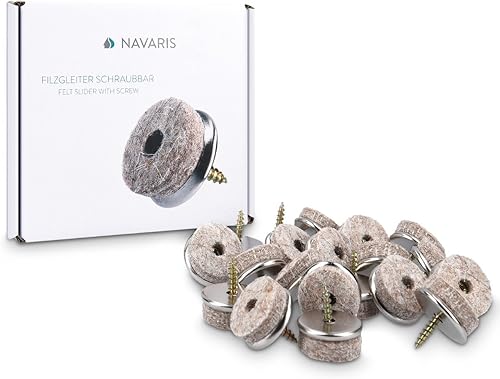 Navaris 20x Feltrini tondi con vite - Piedini in feltro rotondi nichelati con bordo in metallo 20mm da avvitare - Protezione sedie mobili e pavimenti - Honorern