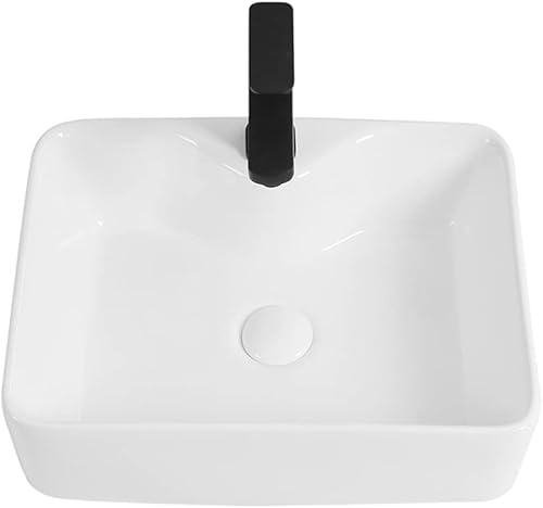 Lavabo da appoggio Rettangolare 48x37 cm con Foro Rubinetto, Design Moderno in Ceramica Bianca Lucida - Honorern
