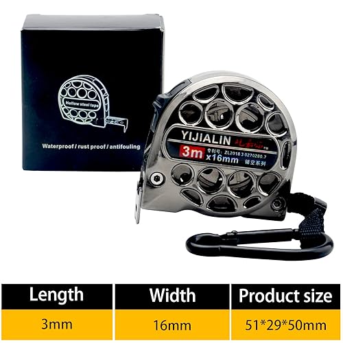 Metro a nastro telescopico in acciaio inox con protezione anticorrosione, design cavo, in acciaio inox, anticorrosione, impermeabile, anti-incrostazione, resistente all'usura (3 m x 16 mm) - Honorern