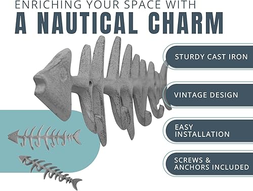 Comfify Portasciugamani a Parete con Osso di Pesce Decorativo Elegante Gancio in ghisa con 4 Ganci Pesce - Include Viti e ancoraggi - Blu - Honorern