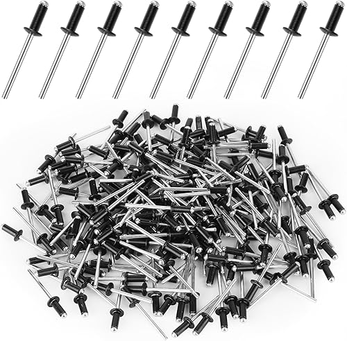 200 Pezzi Rivetti Alluminio, 4 mm X 10 mm Rivetti Ciechi Alluminio, Rivetti Alluminio Neri Rivette Lunghe, Rivetti a Strappo in Alluminio per Edifici, Navi, Auto e Mobili - Honorern