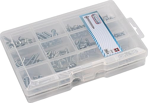 Connex DP8500119 - Set di viti autofilettanti assortite, 265 pezzi, varie dimensioni, testa a croce PH, viti zincate completamente filettate, scatola assortita - Honorern