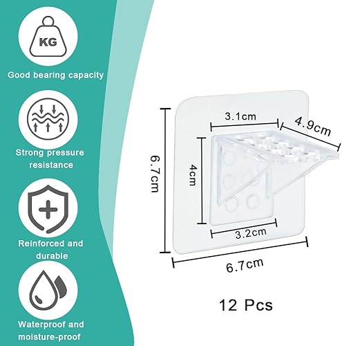 12 Pz Pioli di Supporto per Mensola Staffa per Mensola Adesiva Acrilica Molletta di Supporto per Mensola Supporti Angolo Retto Senza Perforazione Molletta per Mensola a Muro Armadi Librerie - Honorern