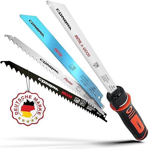 Manico per sega con 4 lame per sega a sciabola, 150 mm, lama per legno, metallo e plastica - Honorern