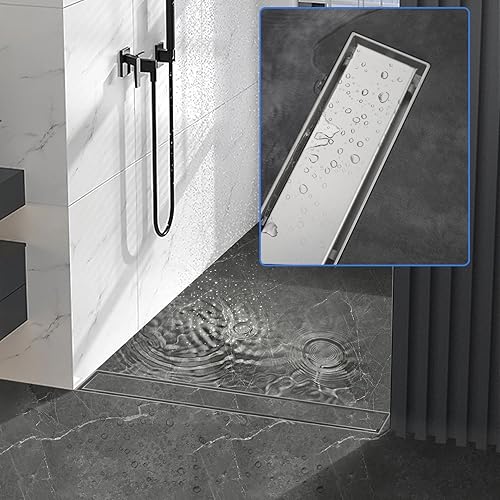 Canaletta Scarico Doccia 40cm 2 in 1 in Acciaio Inox,Scarico Doccia Sifone girevole a 360° con filtro antiodore e filtro per capelli,Canalina Doccia Filo Pavimento,Scarico Rapido - Honorern