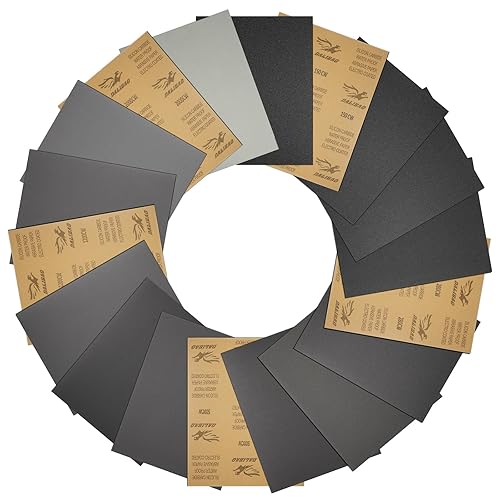 Set di 18 fogli di carta vetrata bagnata, 23 x 28 cm, grana da 120 a 3000, bagnata e asciutta, per auto, fari, mobili in legno, metallo, pietra, vernice, pareti, vetro - Honorern