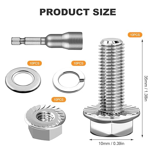 10 Pezzi Set di Bulloni Esagonali M8 × 25 Completamente Filettati, Bulloni M8 a Flangia, Acciaio Inox, Set di Dadi Filettati, Rondelle e Dadi di Bloccaggio, Elementi di Fissaggio di Sicurezza (1) - Honorern