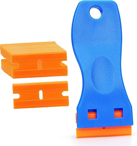 Raschietto di sicurezza in plastica, raschietto per vetro, raschietto per piano cottura in ceramica, con rasoio in plastica a doppio bordo da 10 pezzi, per rimuovere decalcomanie dal vetro - Honorern