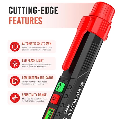 Cercafase Professionale Senza Contatto con Penna Torcia, Tester di Tensione Senza Contatto 12V-1000V Cerca Fase Elettrico con Allarme del Cicalino, Tester Elettrico con Test Filo Fase/Neutro - Honorern