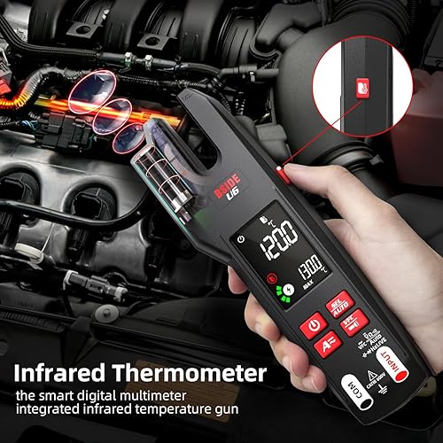 BSIDE U6 Tester Elettrico con Termometro Infrarossi Pinza Amperometrica AC DC 600A 9999 Conteggi VFC LCD a Colori Multimetro Digitale Intelligente Ganasce Aperte con Batteria Ricaricabile e Custodia - Honorern