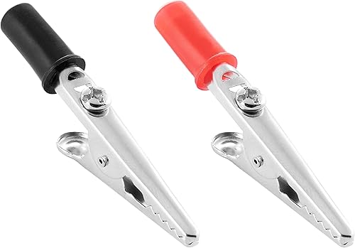 10x morsetti a coccodrillo di 50mm, in metallo con presa in plastica (nera - rossa), per il collegamento di cavi (conduttori elettrici) - Honorern